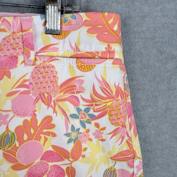 Talbots 12 Perfect Crop Pants Fruit & Flowers Pink Orange Button Cuffs Tropical - Picture 7 of 16